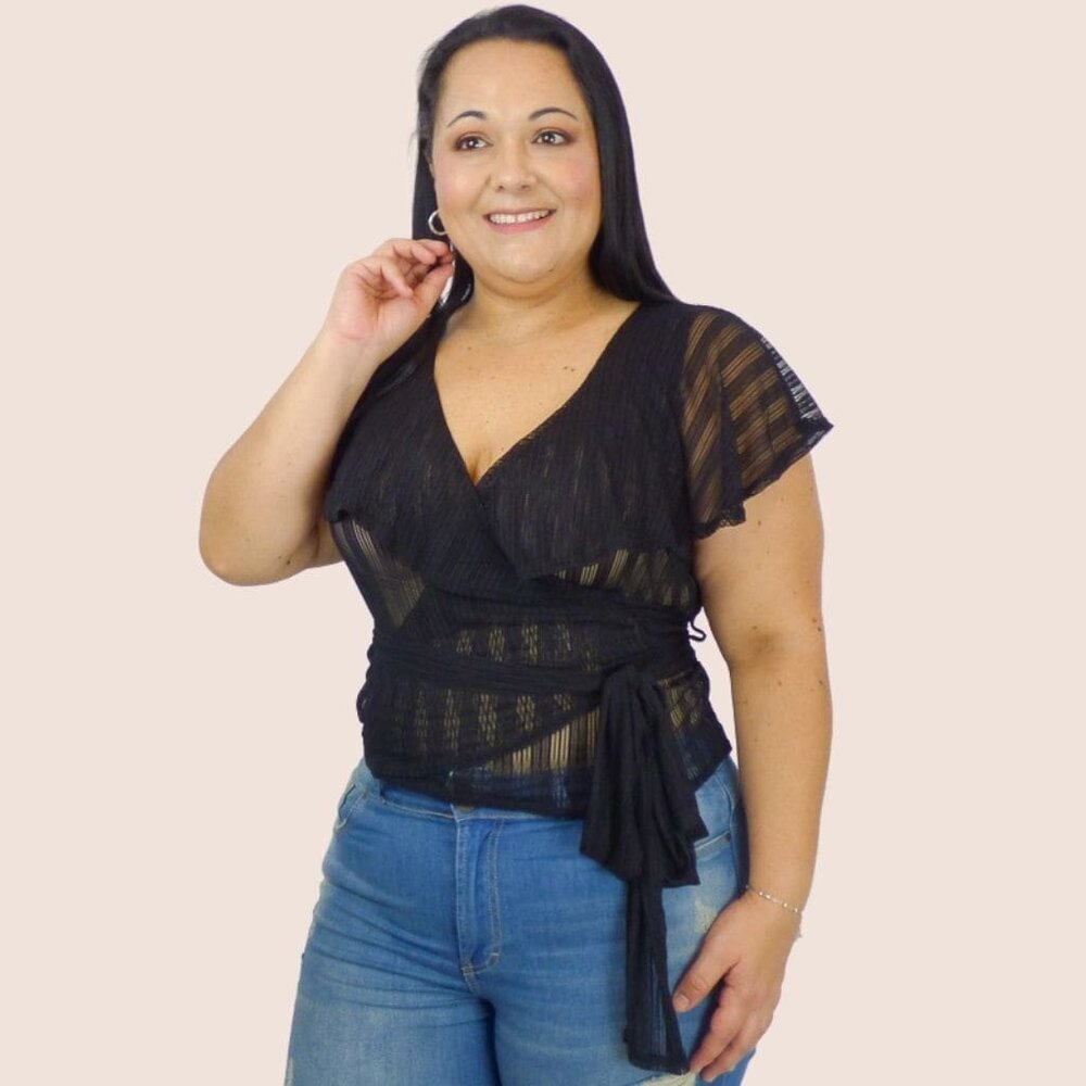 Sheer Lace Wrap Top